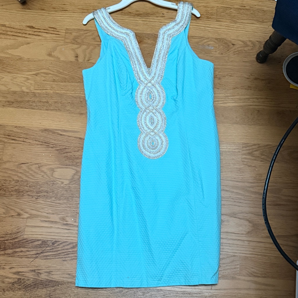 Lilly Pulitzer Turquoise Mini Dress With Gold Accents